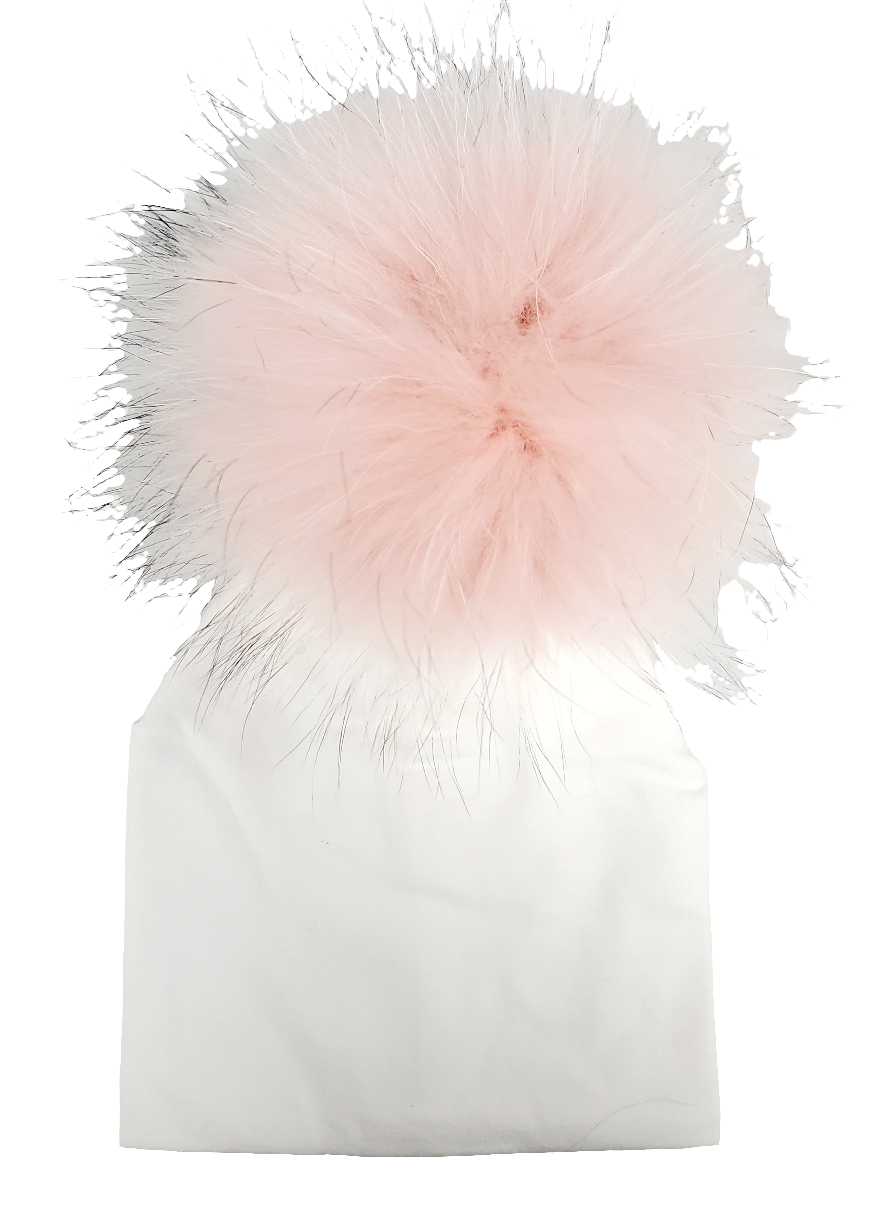 Pom Cotton Hat- White/light pink - 0-4 Months