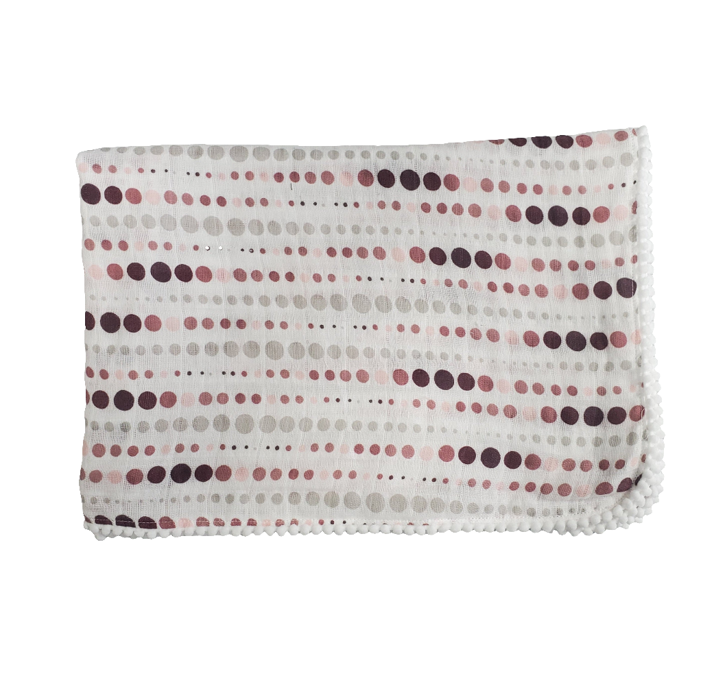 SAMPLE Mauve Dot Pom Muslin Swaddle (FINAL SALE)