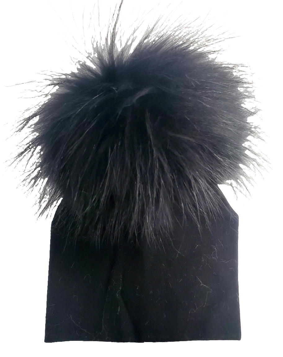 Pom Cotton Hat- Black - 0-4 Months