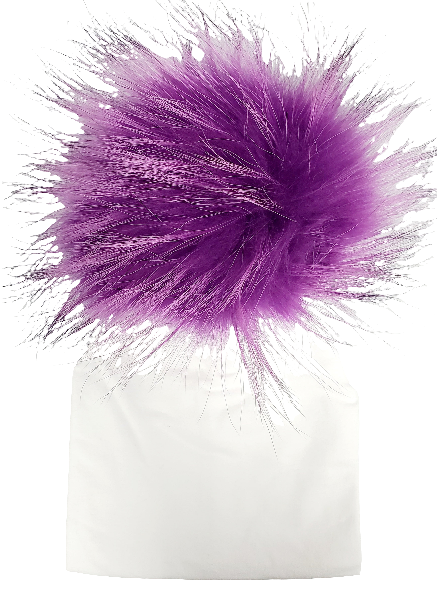Pom Cotton Hat- White/Violet - 0-4 Months