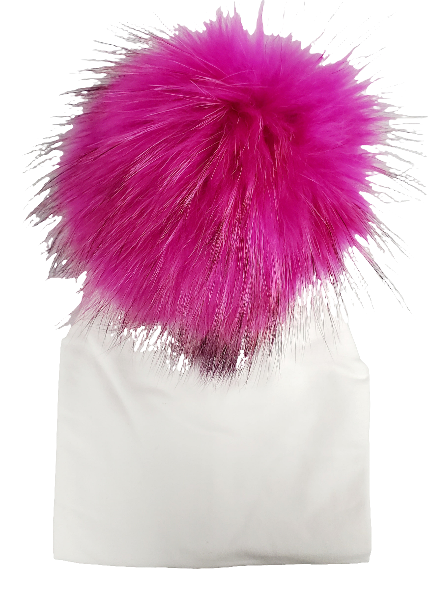 Pom Cotton Hat- White/Hot Pink - 0-4 Months