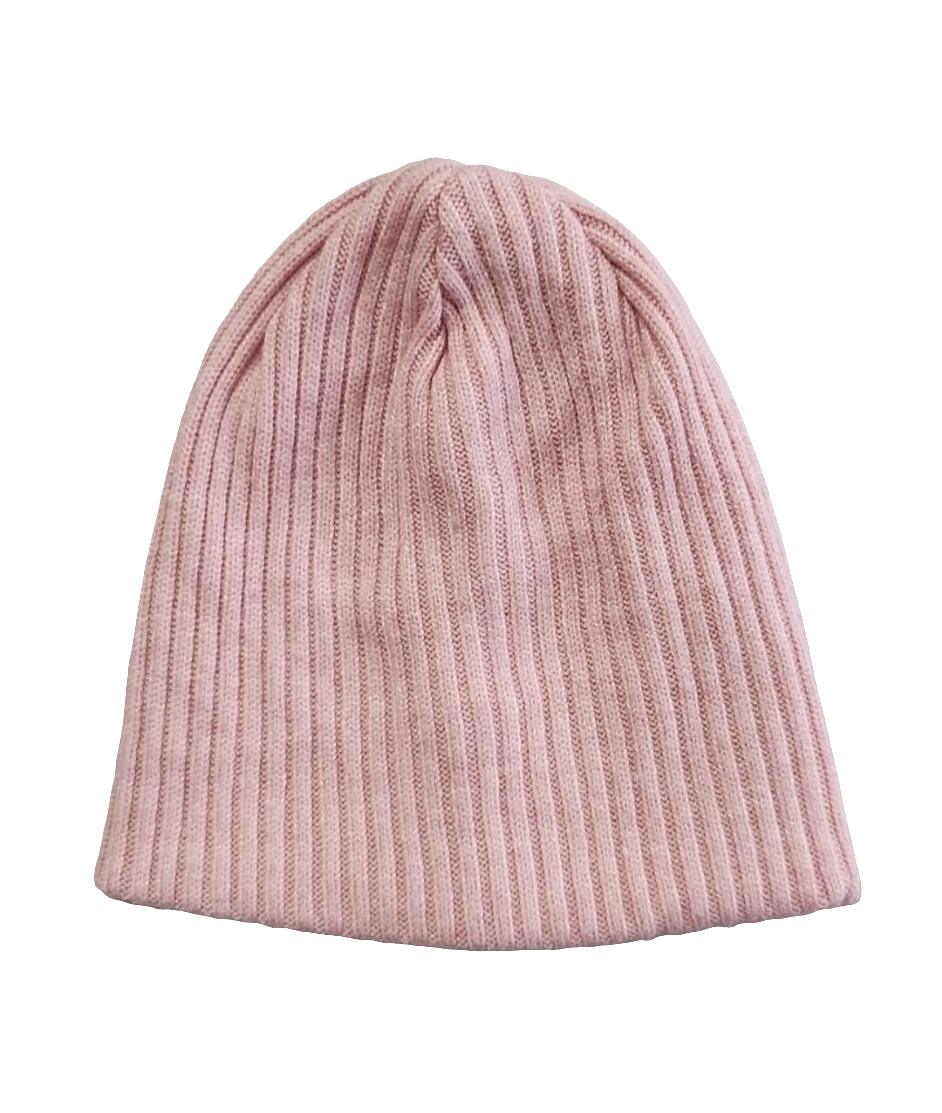 Mauve Ribbed Cotton Beanie Hat