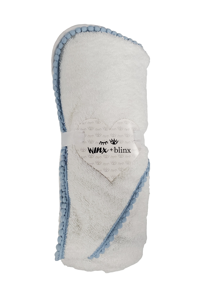 Pom Trim Blue Hooded Towel 0-5 Months