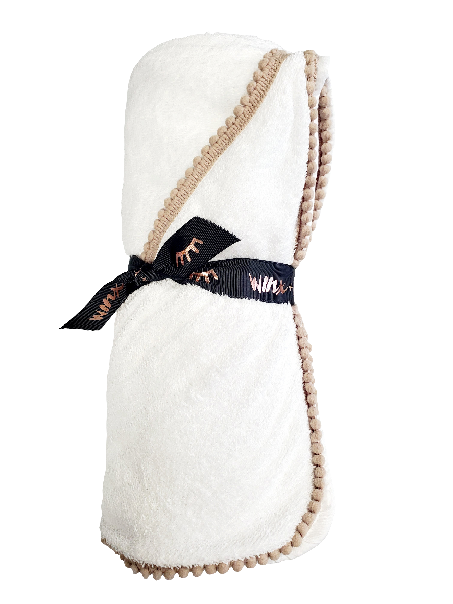 Pom Trim Taupe Hooded Towel (0-5 yrs)