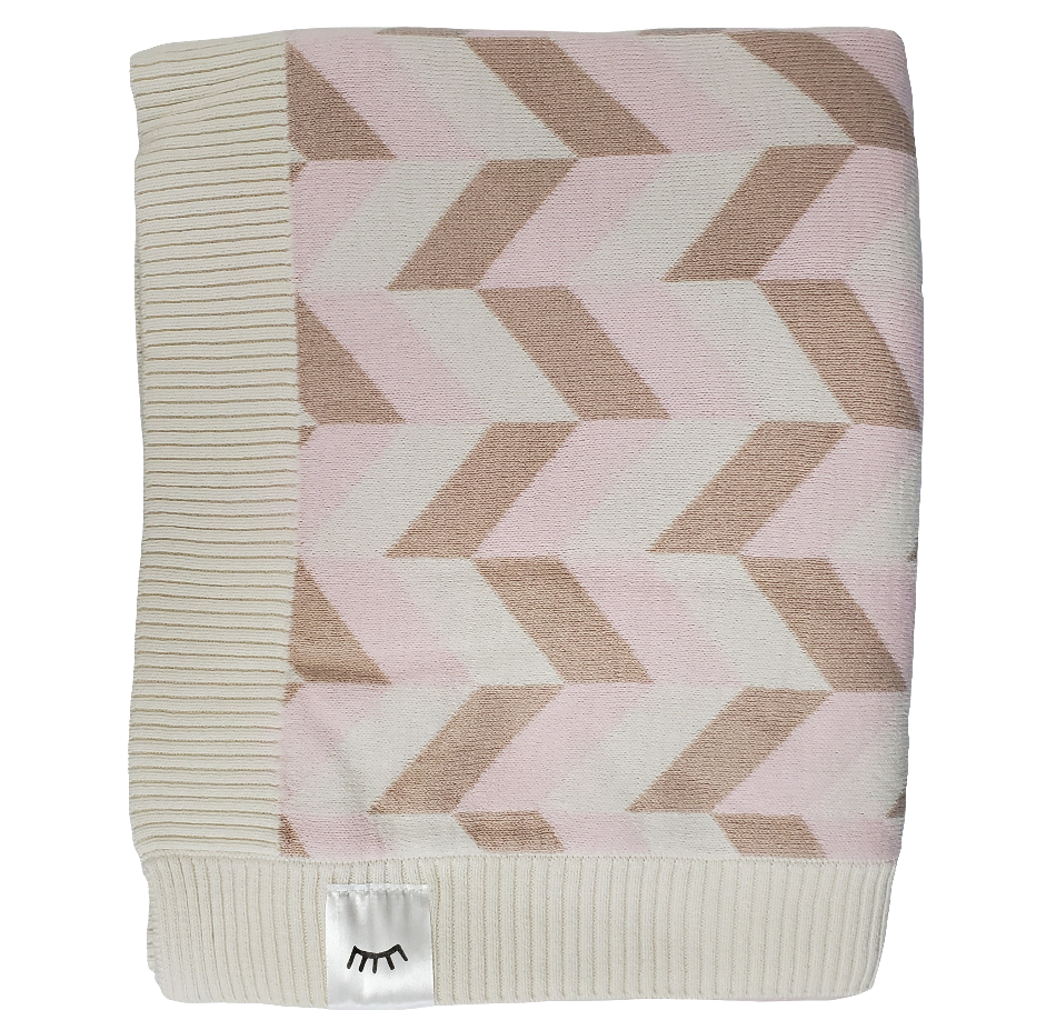 Cotton Knit Blanket Mauve Herringbone