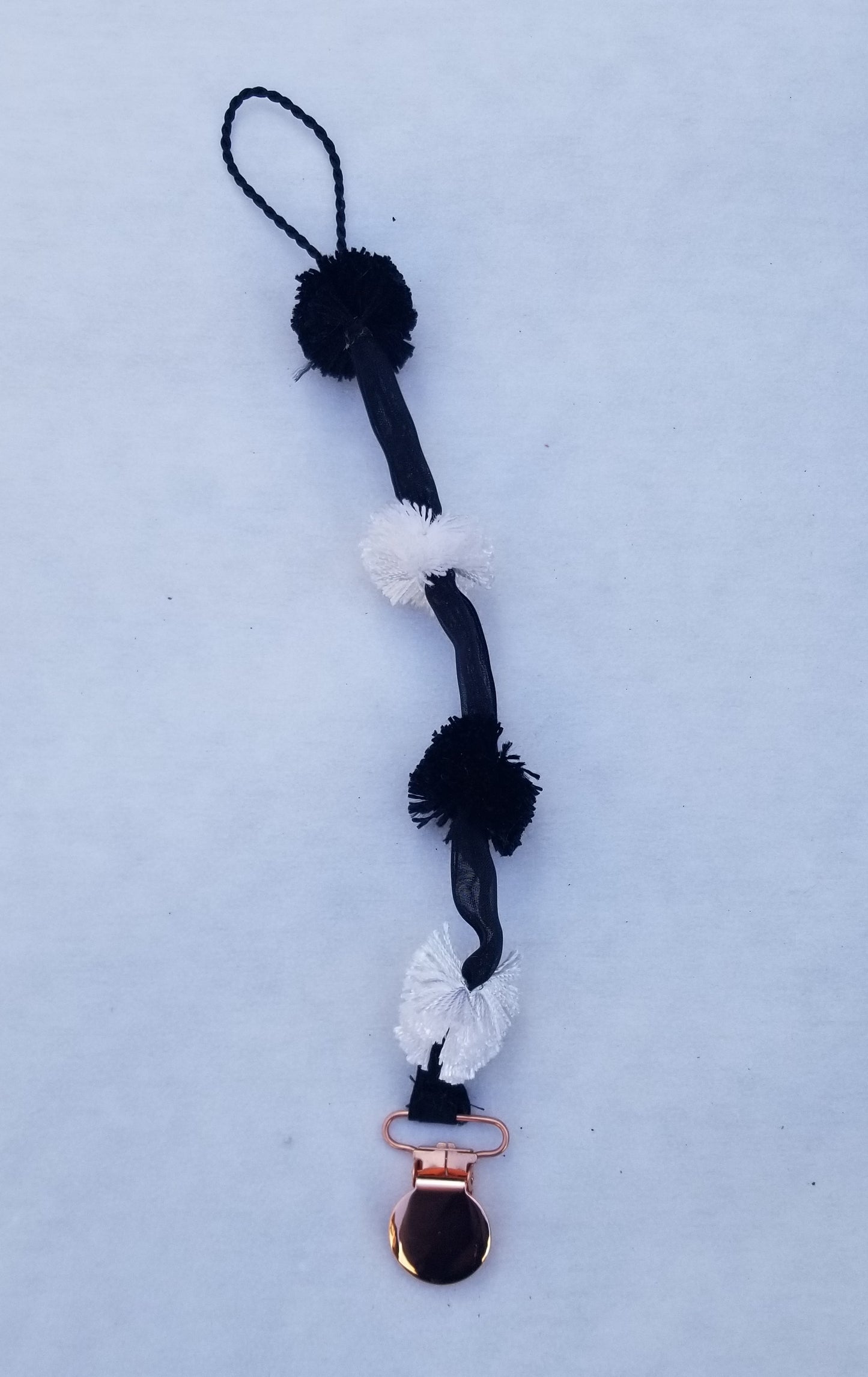 Sheer Pom Black & White Paci Clip