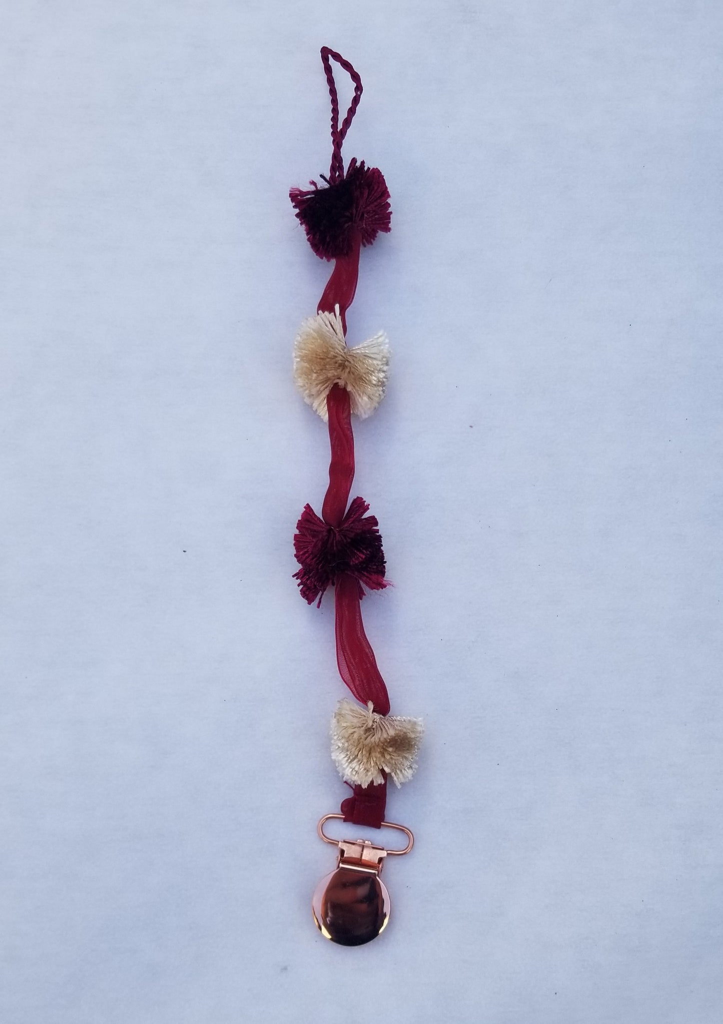Sheer Pom Maroon & Cream Paci Clip