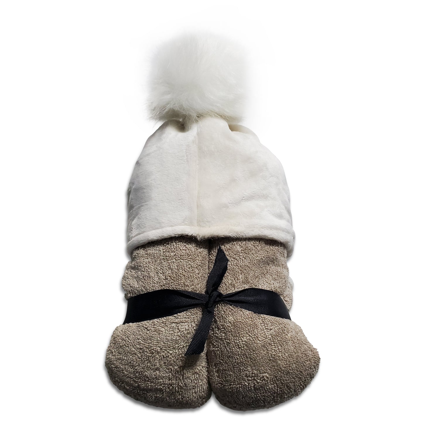 Pompom Taupe Hooded Towel