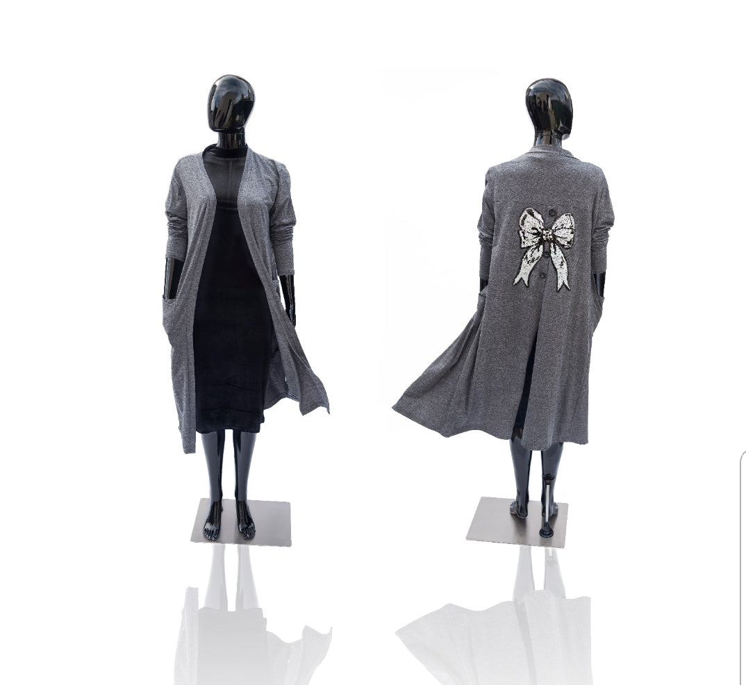 "Bows All Day"  Grey Long Duster in Grey | RTW