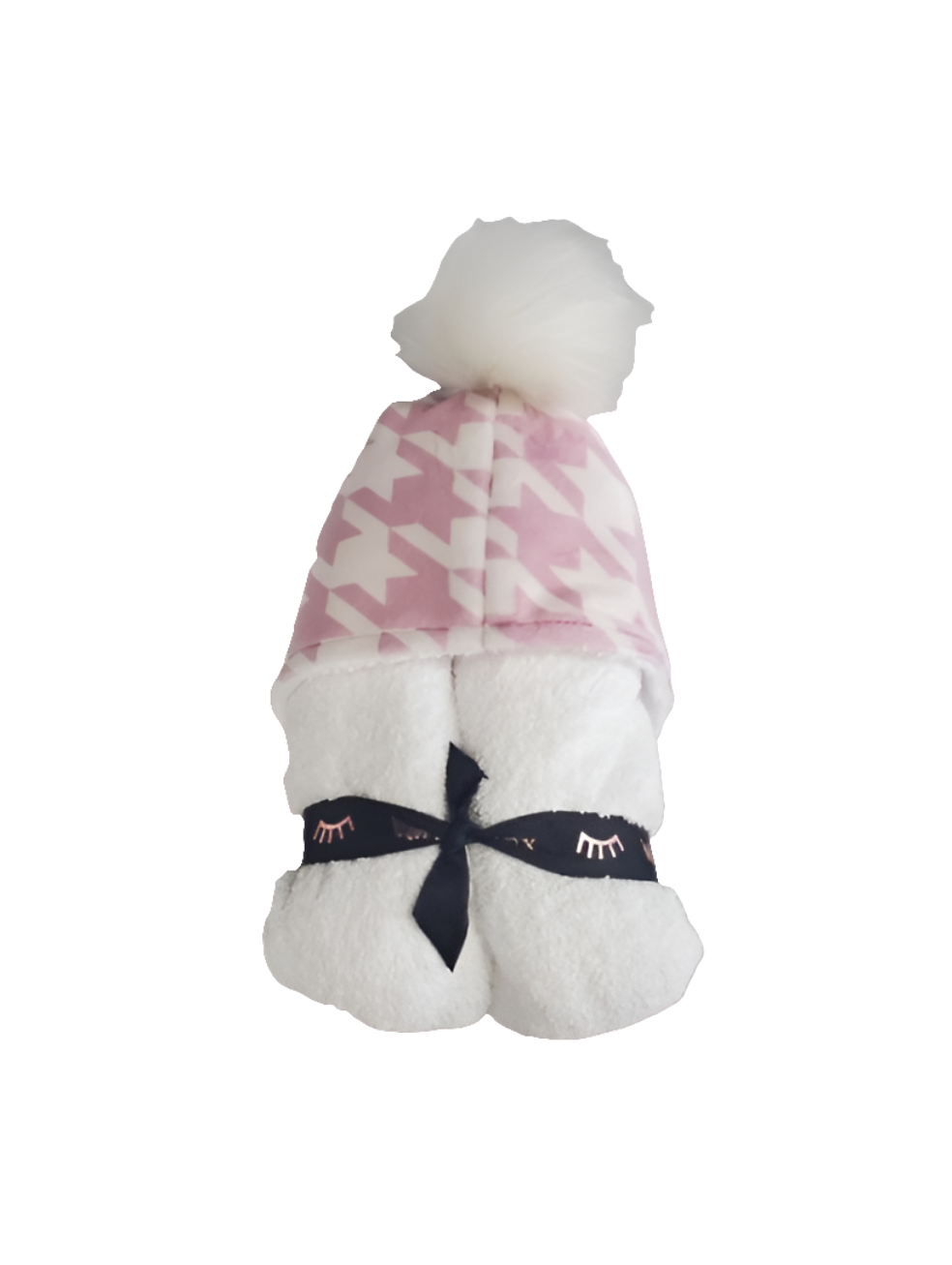 Houndstooth Mauve Pom Hooded Towel