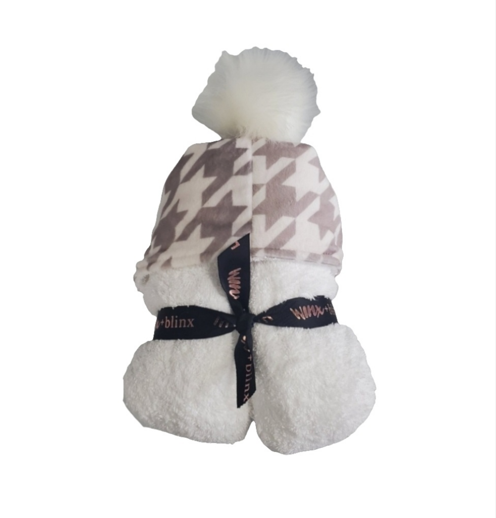 Houndstooth Taupe Pom Hooded Towel