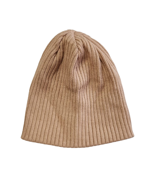 Taupe Ribbed Cotton Beanie Hat