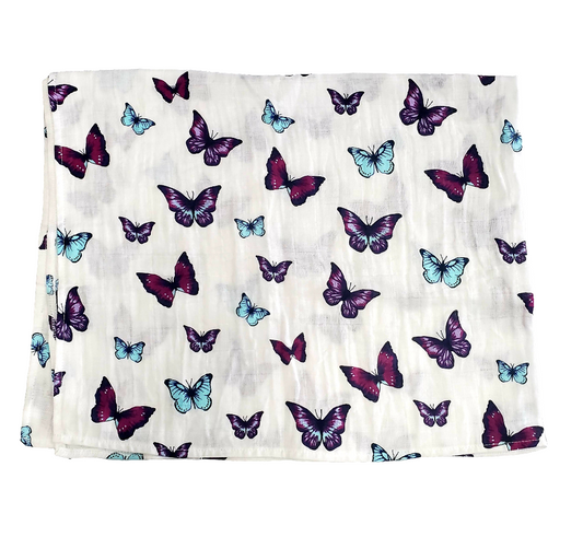 SAMPLE - Butterfly Violet Cotton Muslin Swaddle (Final Sale)
