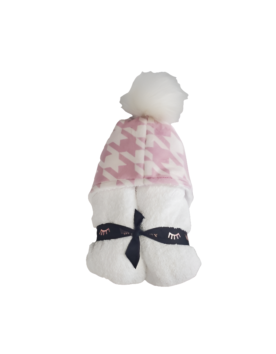 Houndstooth Mauve Pom Hooded Towel