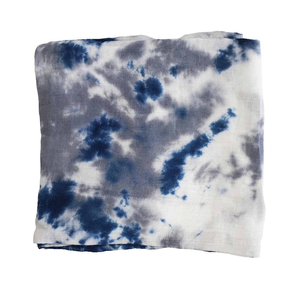 Navy Silver Tiedye Oversized Muslin Swaddle