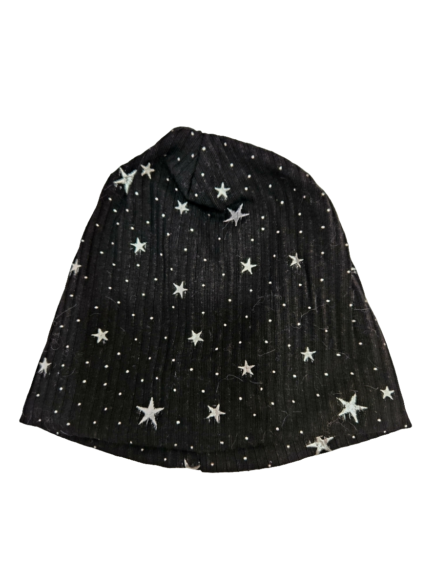 Silver Stars Black Cotton Beanie