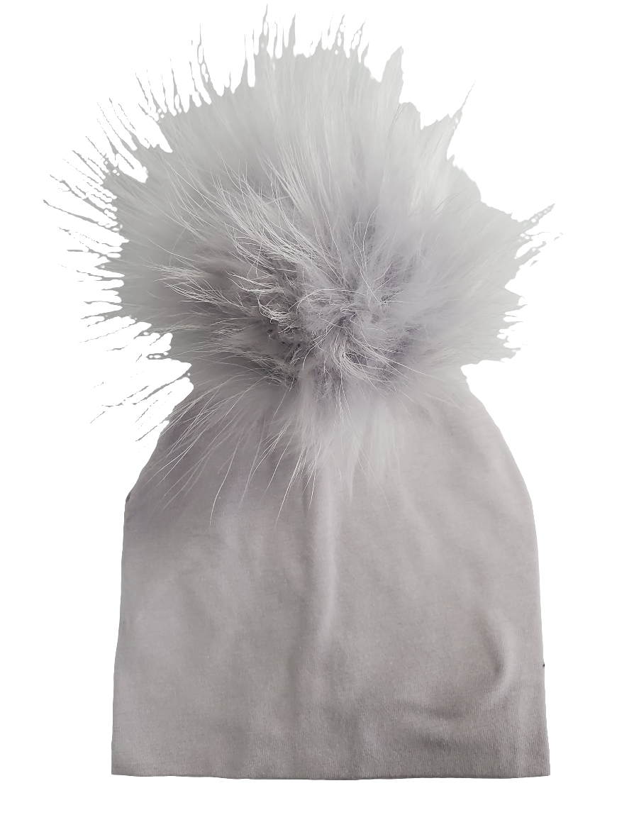 Pom Cotton Hat- Melange Grey - 0-4 Months