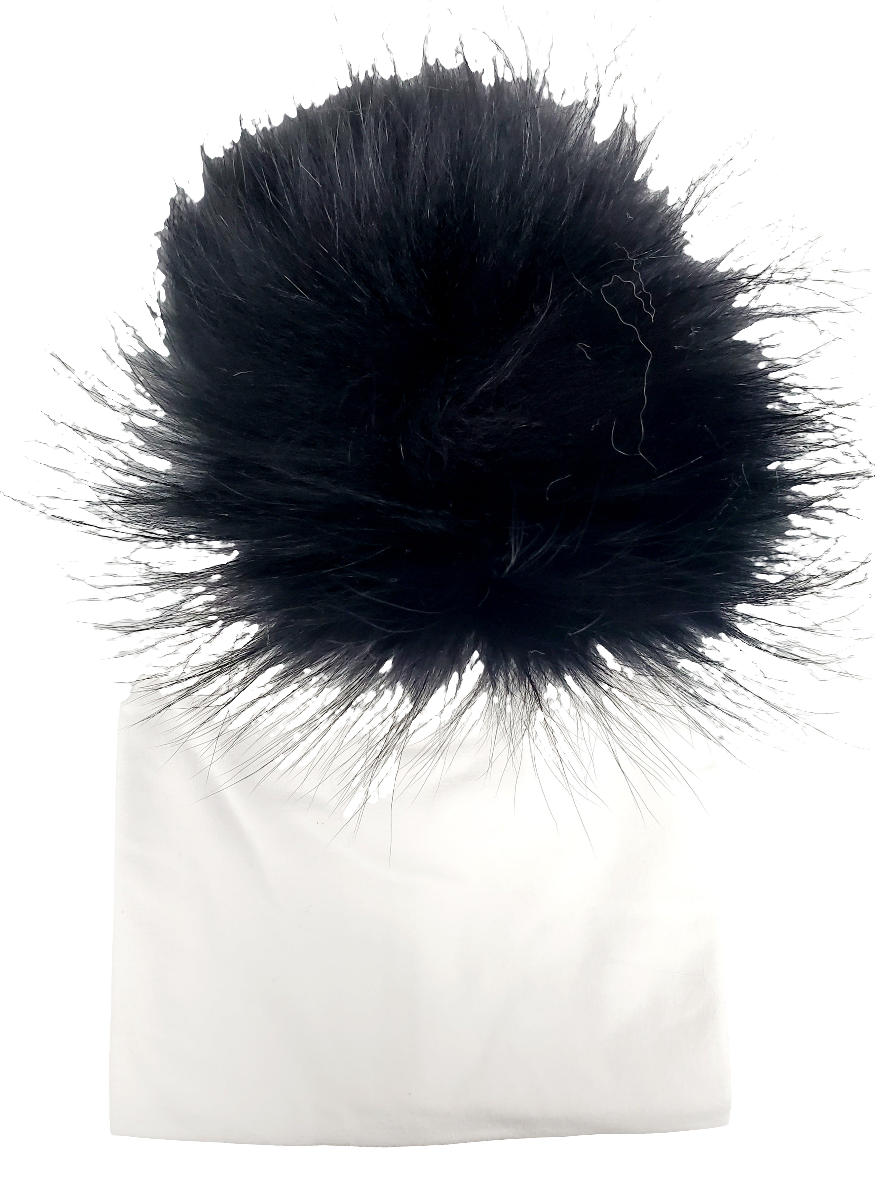 Pom Cotton Hat- White/Black - 0-4 Months