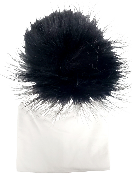 Pom Cotton Hat- White/Black - 0-4 Months