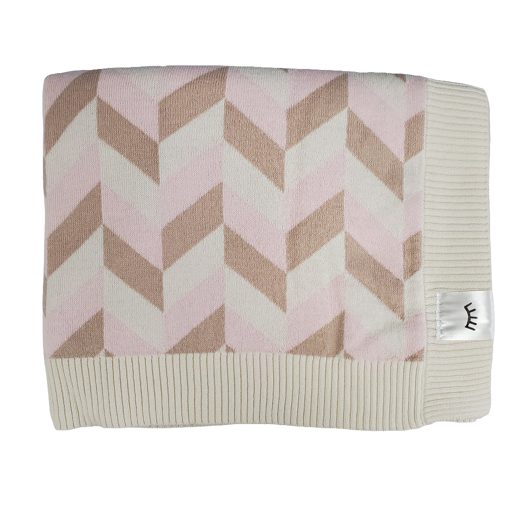 Cotton Knit Blanket Mauve Herringbone