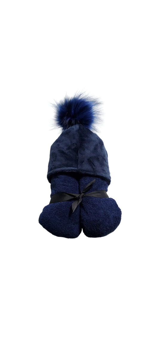 Pompom Navy Hooded Towel