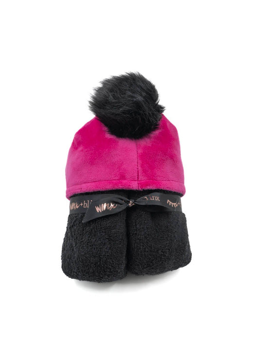 Pompom B&Fuschia Hooded Towel