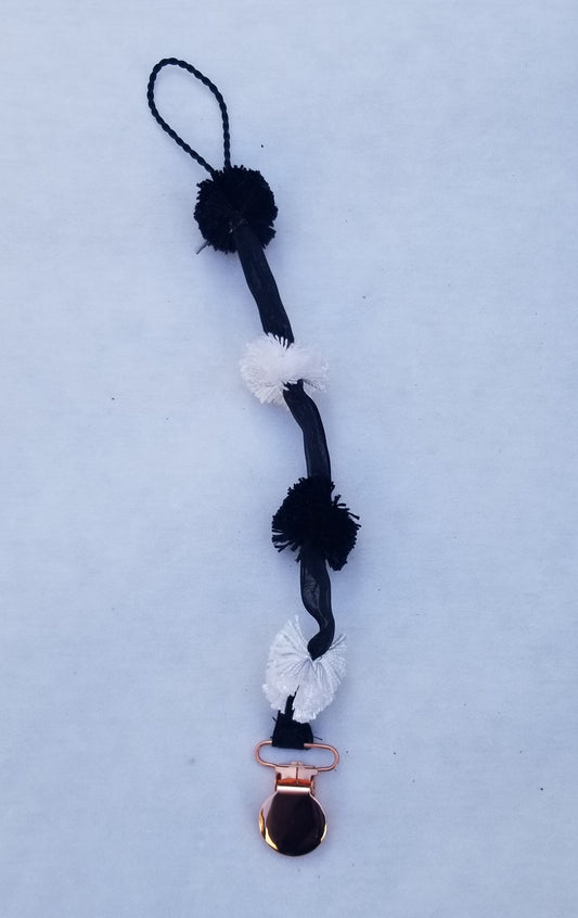 Sheer Pom Black & White Paci Clip