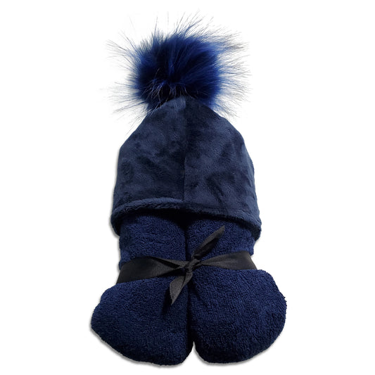 Pompom Navy Hooded Towel