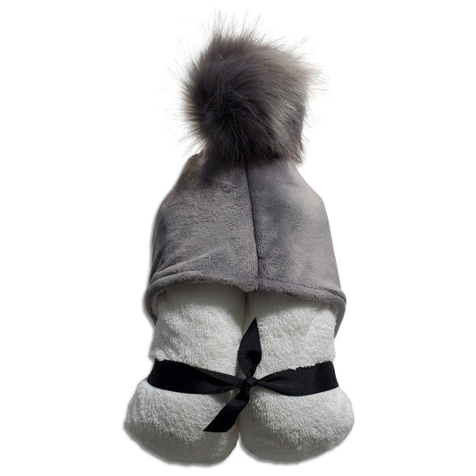 Pompom Silver Hooded Towel