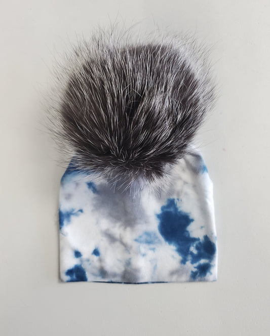 Tiedye cobalt Navy Pom Cotton Hat