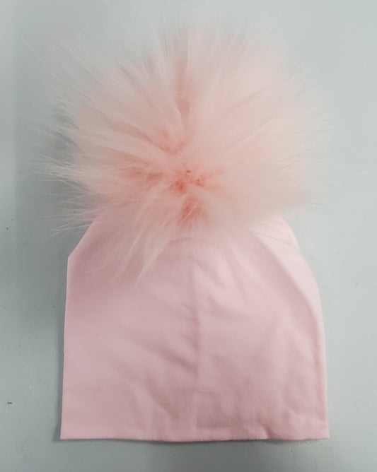 Pom Cotton Hat- Pink - 0-4 Months