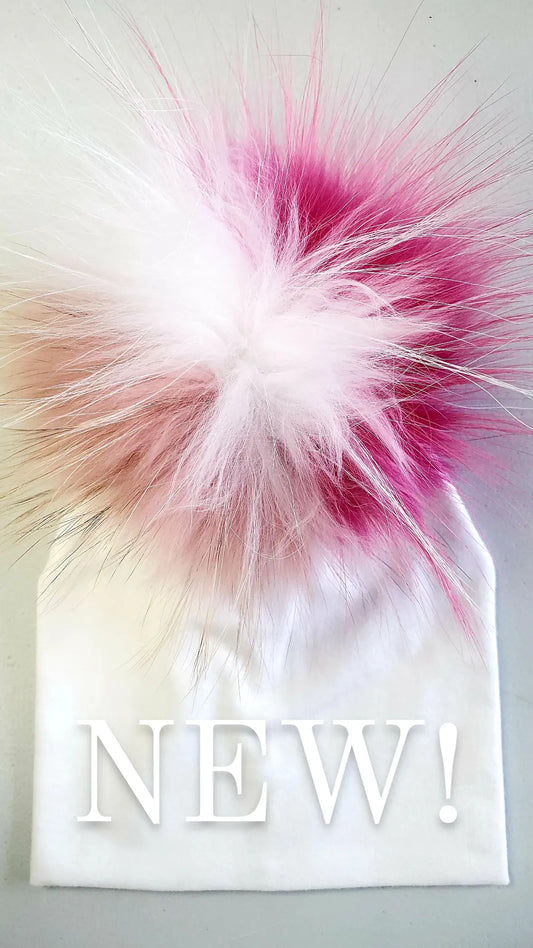 Pom Cotton Hat - Mauve/White/Hot Pink 0-6 Months
