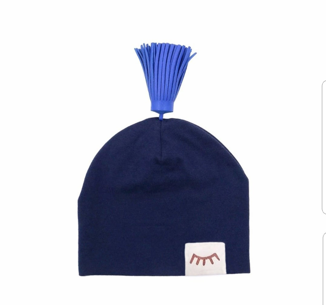 Cotton+Leather Tassle Hat - Navy 0-6 Months